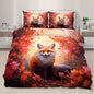 Fox Print Duvet Cover King Size, Maple Jungle Red Fox Bedding Set 3 Piece Bedroom Decor Vintage Animal Floral Comforter Cover and 2 Pillow Sham with Zipper Closure