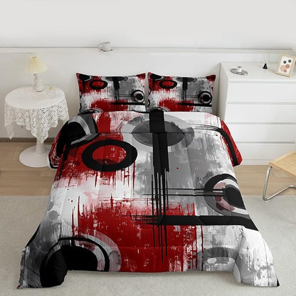 Feelyou Kids Abstract Comforter Set Full Size Modern Art Bedding Set for Boys Girls Teens Bedroom Decor Geometric Comforter Women Men Geometric Red Black Duvet Set with 2 Pillow Case