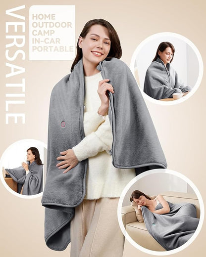 Battery Operated USB Heated Blanket – Cordless Rechargeable Throw with Portable Battery Pack, Far Infrared Heat, Ultra-Soft Faux Rabbit Fur for Home, Office, Travel, Camping