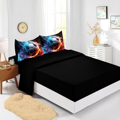 Soccer Print Comforter 7Pcs Gaming Sport Soccer Bedding Set for Kid Teen Girl Boy Adult Ball Sports Games Ice Fire Football Quilt Bed Set Queen with 2 Sheets,2 Pillowcases,2 Throw Pillow Covers