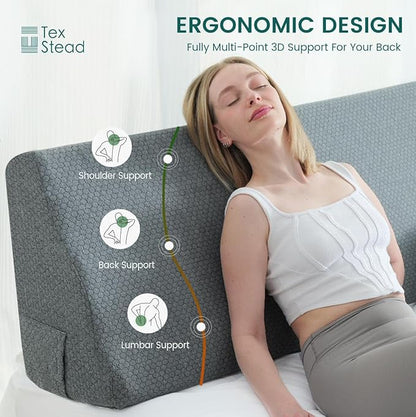 King Size Headboard Wedge Pillow with Washable Cover, Ergonomic Incline Memory Foam Cushion Reading Daybed Pillow for Back, Neck, Shoulder Support, Gray(76"x11.8"x19.68")