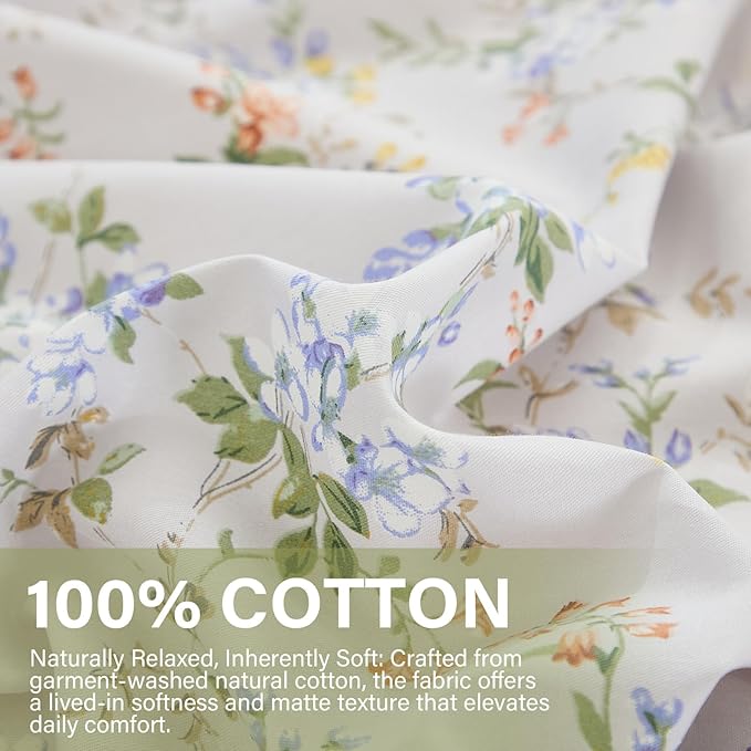 Green Floral Duvet Cover King Size 100% Cotton Botanical Coquette Bedding Sets with Zipper Closure 3 Pieces Soft & Breathable Reversible Comforter Cover
