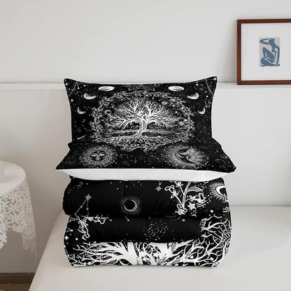 Feelyou Sun and Moon Comforter Bohemian Tree Butterfly Style Bedding Set Psychedelic Hippie Comforter Set for Boys Girls Children Teens Bedroom Decor Galaxy Astrology Duvet Set Toddler Size