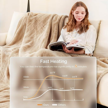 Heated Blanket Electric Blanket Twin 62"x84" Fast Heating Electric Blanket with 10 Heat Levels & 10 Hours Auto-Off Overheat Protection Cozy Soft Flannel Heated Throw Blanket