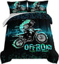 HOSIMA Extreme Sport Theme Comforter Motorcycle Queen Size Bed in a Bag for Boys Kids Teens,Dirt Bike Tournment Kids Game Room Decor,Motocross Rider Black Comforter with 2 Pillowcases.