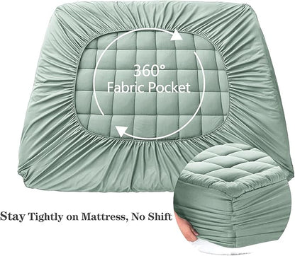 EASELAND King Size Mattress Pad Pillow Top Mattress Cover Quilted Fitted Mattress Protector 8-21" Deep Pocket Cooling Mattress Topper (78x80 Inches, Pale Aqua)