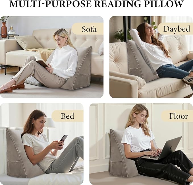 Wedge Pillow Headboard Reading Pillow Triangular Backrest Support Pillow for Sitting in Bed Positioning Support Pillow for Sofa Daybed Removable Cover