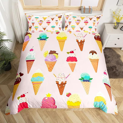 Castle Fairy Ice Cream Comforter Cover Twin Pink Cool Bedding Set Children Favorite Duvet Cover for Boys Girls Bedspread Cover 2pcs (1 Duvet Cover +1 Pillowcases),Multi 7
