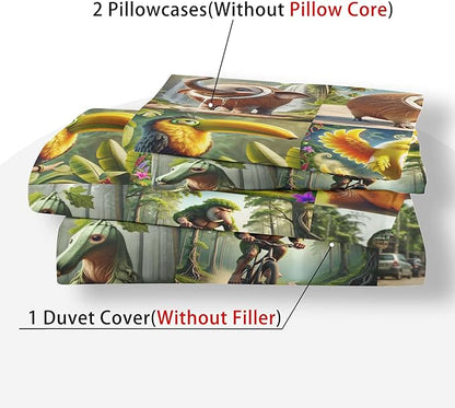 Funny Fusion Animals Bedding Set,Fusion Animals Duvet Cover Twin Full Queen King Set for Kids Boys Bed Decor Gifts (Color 11,Queen (90" x 90"))