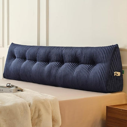 Z-hom King Headboard Pillow, Triangular Wedge Reading Pillow for Bed or Sofa, Ergonomic Backrest Cushion for Sitting Up, Reading or Relaxing, with Side Pocket，Removable Washable Cover,Blue