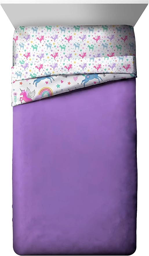 Jay Franco Unicorn Rainbow 4 Piece Twin Bed Set - Includes Comforter & Sheet Set - Super Soft Fade Resistant Microfiber