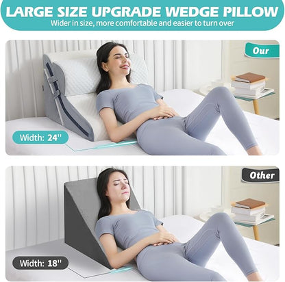 Wedge Pillow for Sleeping, Orthopedic Bed Wedge Pillow Set, 15-in-1 Adjustable Memory Foam Wedge Pillows Post Surgery, 9 &16 & 20 inches Height 3-in-1 Incline Pillows Wedges for Back Pain/Acid Reflux