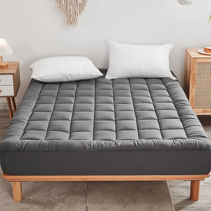 Mattress Pad Cover with Stretches to 18” Deep Pocket Fits Up to 8”-21” Cooling Bed Topper,Soft and Breathable Mattress Protector Cover (Gray, Queen)