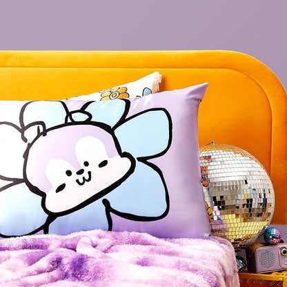 Kitsch x BT21 Satin Pillowcase with Zipper – Better Than Silk Pillowcase, Mang Character & Funky Floral Print – Soft Cooling Toddler Bed Time Pillow Case for Hair & Skin – Queen/Standard 19x26