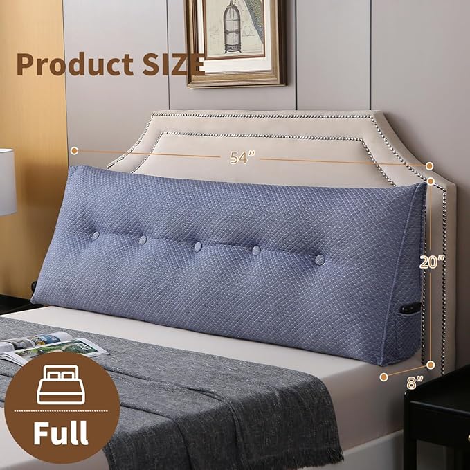 Wedge Headboard Pillow for Bed, Full Dorm Headboard Pillow Support for Sitting Up, Reading, Relaxing, Bolster Pillow with Removable Washable Cover, Blue