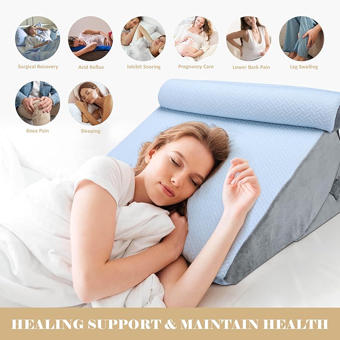 Bed Wedge Pillow for Sleeping, Adjustable Wedge Pillow Set for After Surgery, Elevated Triangle Pillow for Acid Reflux and Back Pain Relief, Post Surgery, Sleep Apnea, Back Suppor