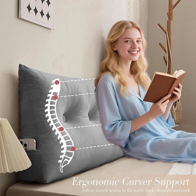 Triangular Wedge Headboard Pillows Twin Dorm Headboard Pillow Long Backrest Positioning Support for Sleeping Back Pillow for Bed Sitting Up Wedge Pillow Reading Bed Lumbar Pillow