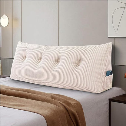 SLIGUY Large Headboard Pillow, Headboard Wedge Pillow Bed Rest Reading Pillow Bolster Triangular for Sitting in Bed-Backrest Positioning Support Long Pillow for Daybed (Full: 54x8x20 Inches,Beige)