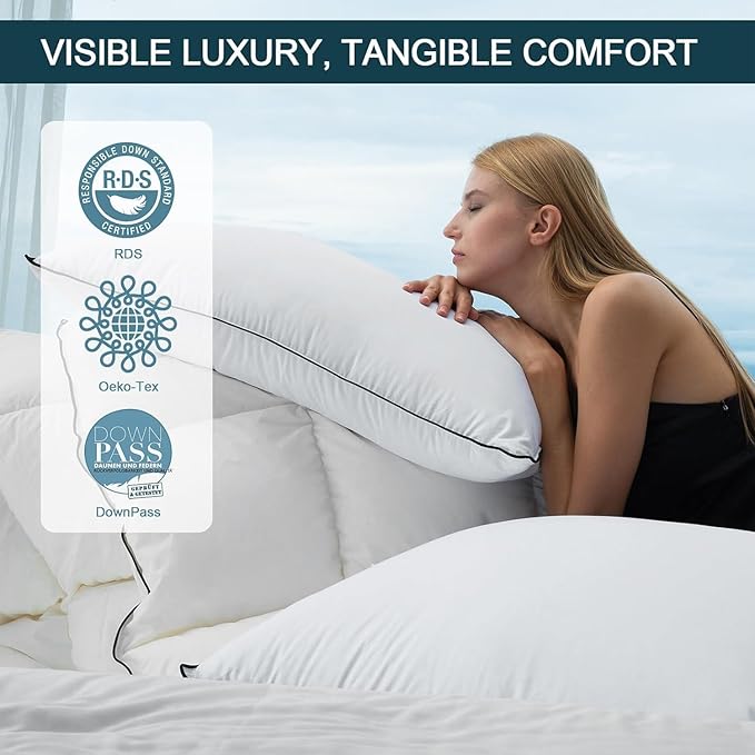 Luxury Down Fiber Pillows Standard Size Set of 2, Bed Pillows for Sleeping, Pillow for Back, Stomach or Side Sleepers, Soft and Support - 2 Pack, Standard Size(20" x 26")