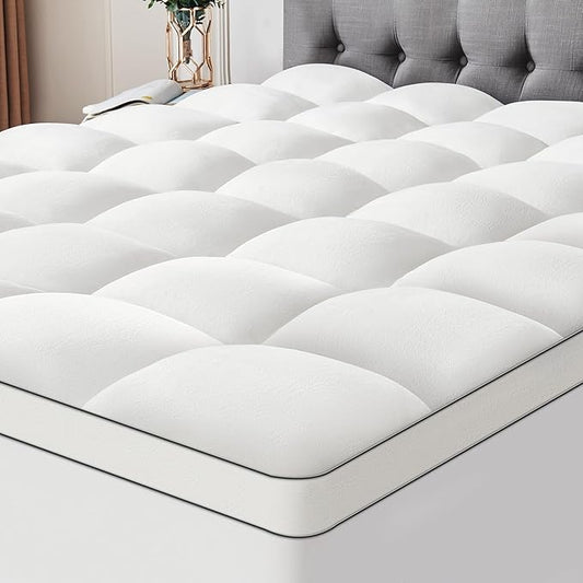 Ultra Soft Coral Fleece Full Size Mattress Topper, No Compression Plush Thick Pillow Top Mattress Pad with Deep Pocket, Winter Warm Cozy Bed Topper Cover for Back Pain Relief