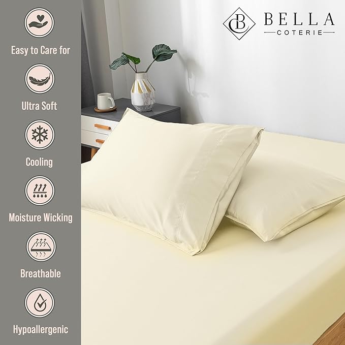 Bella Coterie | Luxury Bamboo Viscose Queen Size Pillowcase Set | 100% Organically Grown | Ultra Soft | Cooling | 2 Pcs [Lemonade]