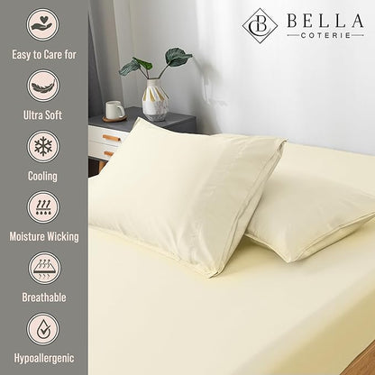 Bella Coterie | Luxury Bamboo Viscose Queen Size Pillowcase Set | 100% Organically Grown | Ultra Soft | Cooling | 2 Pcs [Lemonade]