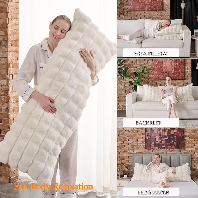 Luxury Shaggy Faux Fur Body Pillow,Fluffy Bed Pillow with Zipper Closure,Soft Decorative Plush Full Long Pillows,Fuzzy Hug Pillow for Home Living Room Side Sleeper & Pregnancy 20"x54" Beige Chocolate