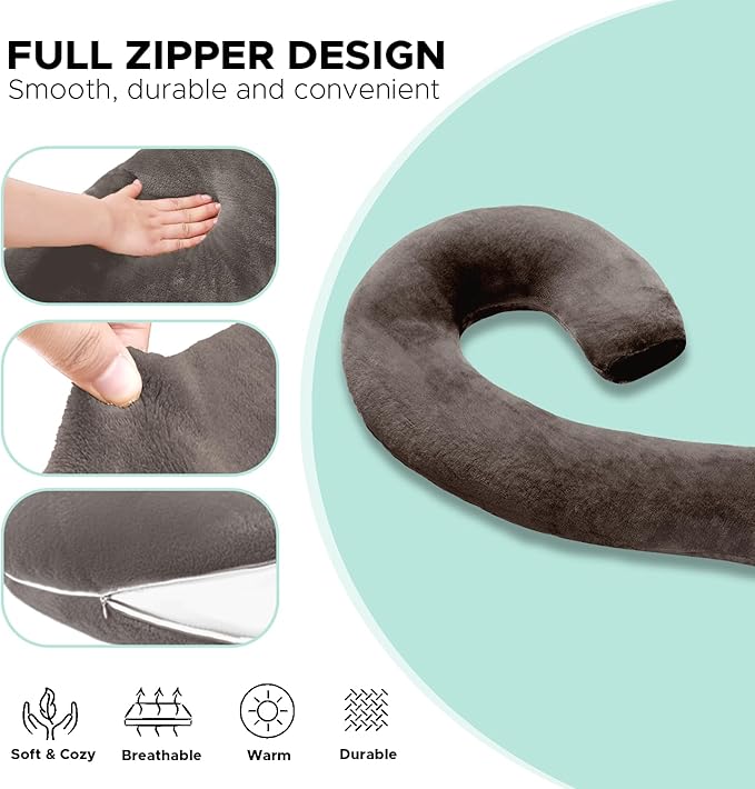 Body Pillow for Adults - Soft Long Bed Pillows Insert for Sleeping - Shredded Memory Foam and Removable Washable Cover - Swan Shaped Side Sleeper Pregnancy Pillow 49 Inch (Brown)