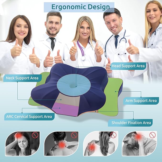 DONAMA Cervical Pillow for Neck and Shoulder,Contour Memory Foam Pillow,Ergonomic Neck Support Pillow for Side Back Stomach Sleepers with Pillowcase-King Size