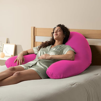 Yogibo Support Pro U Shaped Reading Back Support Lounge Pillow with Arm Rests for Adults, Soft Microbead Filling, Large-Sized with Elevated Chair Back, Pink