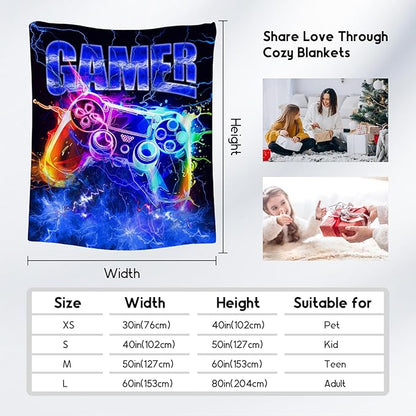 Blanket for Boys Gaming Blankets Gifts for Gamer Lovers, 50"x60" Soft Plush Cozy Throw for Son Grandson Kids Room