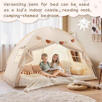 Sherilyn Twin Bed Toddler Canopy Bed Kids Tents Indoor Dream Playhouse Tent on Bed Bunk Privacy Space Blackout Sleeping Tents Portable Drafty Room Floor Bed Tents for Boys Girl Birthday, House Gift