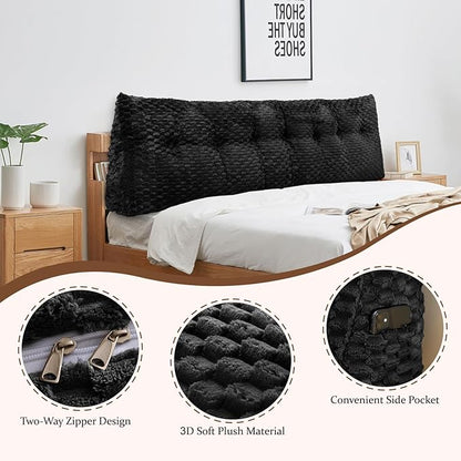 Large Headboard Wedge Pillow, Bed Rest Reading Pillow, Back Support Long Pillow, Bed Bolster Rest Reading Pillow with Removable Cover (Black, King:76 * 20 * 8Inches)