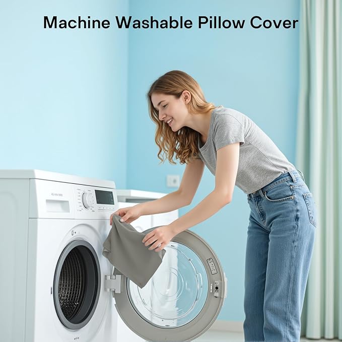 Cervical Neck Roll Pillow - Memory Foam Cylinder Bolster Pillows for Neck Support - Ergonomic Design Round Neck Pillow with Cooling Cover for Leg, Back, Yoga (Grey Blue)