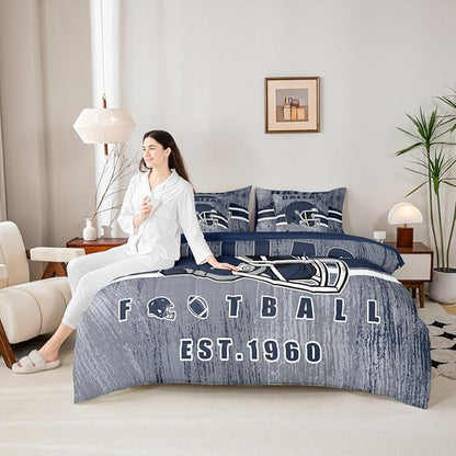 Erosebridal Cowboys Football Bed in A Bag Boys Girls Bedding Set Gridiron Gifts for City Fans Women Men Comforter Sets with Sheets Rugby Sports 7 Pieces Bed Set Full