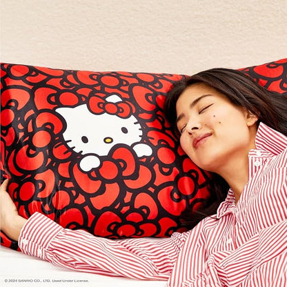 Kitsch x Hello Kitty Pillow Case – Sea of Bows Toddler Bed Time Satin Pillowcase with Zipper – Soft Cooling Pillow Cover for Hair & Skin – Better Than Silk Pillowcase – King Size 19x36