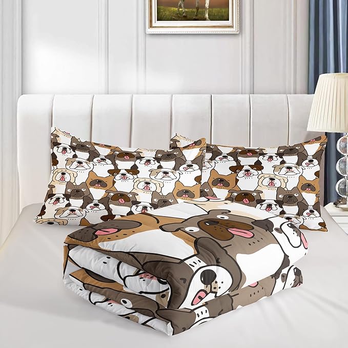 QOOMO Kawaii Dog Comforter King Size,Dogs Comforter Set for Kids Teens Girls Boys,3Pcs Bedding Set Printed Comforter with 2 Pillowcases,Down Alternative,Soft and Lightweight，King Size