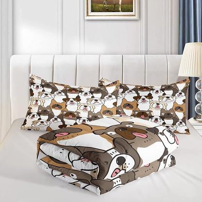 QOOMO Kawaii Dog Comforter King Size,Dogs Comforter Set for Kids Teens Girls Boys,3Pcs Bedding Set Printed Comforter with 2 Pillowcases,Down Alternative,Soft and Lightweight，King Size