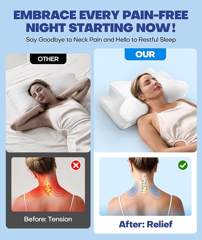 Sleep Doctor Approved Cervical Neck Pillow for Sleeping, Ergonomic Contour Side Sleeper Pillows for Adults, Cooling Orthopedic Pillow for Pain Relief Support, Memory Foam Pillows Back Stomach Sleepers