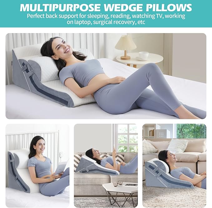 Wedge Pillow for Sleeping, Orthopedic Bed Wedge Pillow Set, 15-in-1 3PCS Adjustable Memory Foam Wedge Pillows Post Surgery, 9 &16 & 20 inches Height 3-in-1 Incline Wedges Pillows