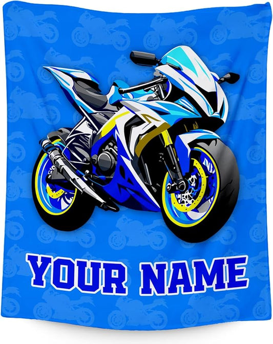Kids Blanket for Boys, Personalized Cozy Soft Motorcycle Blanket Gifts for Kids, Cute Flannel Throw for Couch Sofa, 40x50 Inches