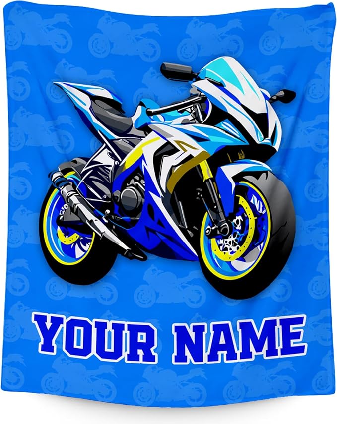 Kids Blanket for Boys, Personalized Cozy Soft Motorcycle Blanket Gifts for Kids, Cute Flannel Throw for Couch Office, 30x40 Inches