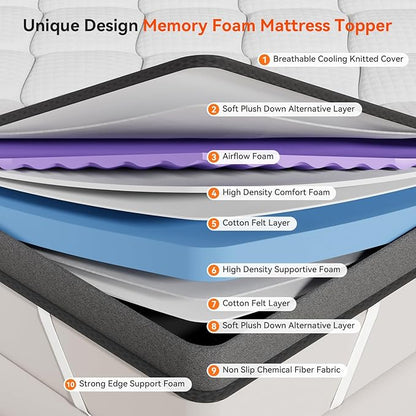 ELEMUSE 3 Inch Twin Memory Foam Mattress Topper, High Density Gel Foam Bed Toppers with Cooling Pillowtop for Back Pain Relief, Medium Firm Mattress Pad for Comfort Body Support