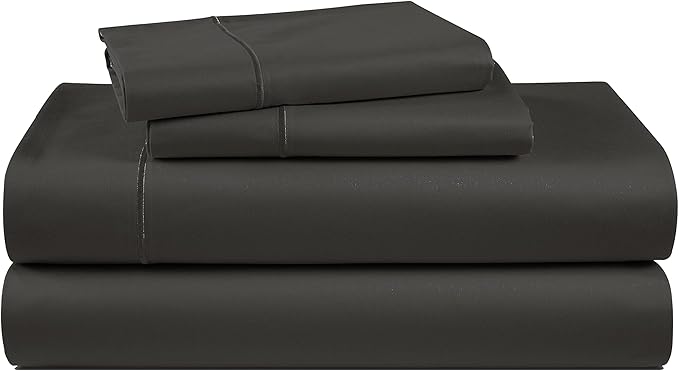 100% Egyptian Cotton Sheets Queen Size Bed Set – Naturally Cooling & Breathable Sateen Queen Sheets Set, Authentic Long-Staple Cotton for Lasting Softness, Snug Fit 15" Deep Pocket Fitted - Black
