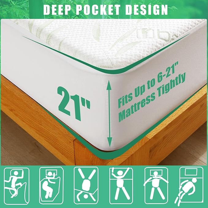 Waterproof Mattress Protector Twin XL Size, Viscose Cooling Breathable Mattress Cover for College Dorm Room, Back to School Deep Pocket Mattress Pad Cover, Noiseless Soft Bed Cover