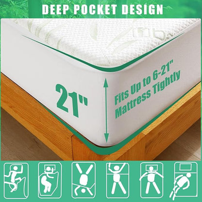 Waterproof Mattress Protector Twin XL Size, Viscose Cooling Breathable Mattress Cover for College Dorm Room, Back to School Deep Pocket Mattress Pad Cover, Noiseless Soft Bed Cover