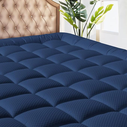 MATBEBY Queen Size Mattress Pad - Cooling Breathable Mattress Topper, Quilted Fitted Mattress Protector, Pillow Top Mattress Cover with 8-21" Deep Pocket, Machine Washable, Navy Blue, 60x80 Inches