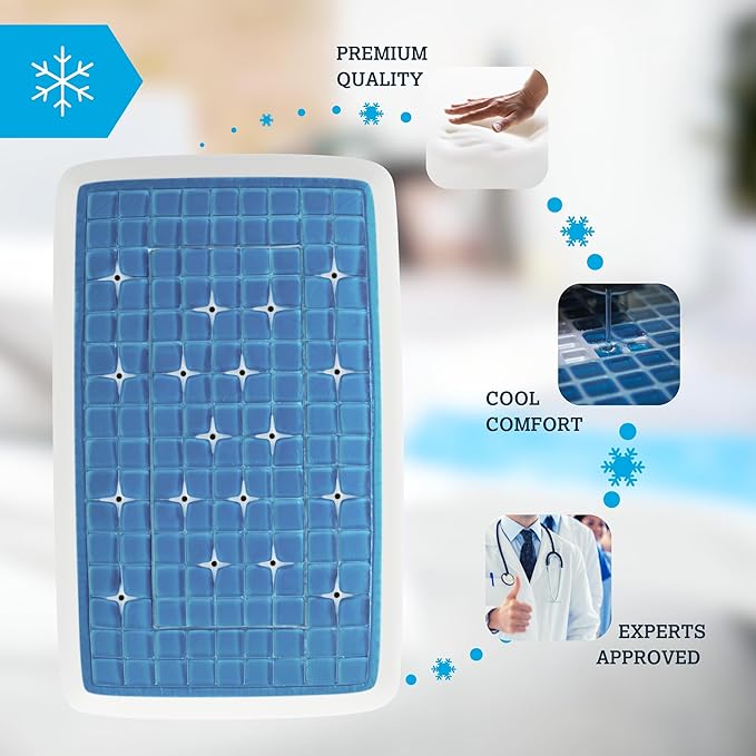 Technogel Deluxe Cooling Gel Pillow - Patented Cooling Technology, Odorless Memory Foam – Breatable Ergonomic Support for Stomach Sleepers with Washable Cover, 3.5" (Thin)