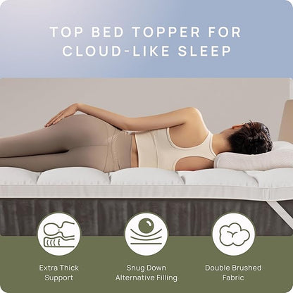 Extra Thick Fitted Mattress Topper - Twin Size | Soft & Cooling Pillow Top Mattress Pad & Protector | Bed Topper for Back Pain, Straps Stretch 6" to 22" Deep