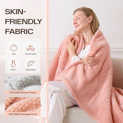 Heated Blanket Electric Throw, 50" x 60" Heated Blanket with 8 Heat Levels & 8 Hours Auto Off, Fast Heating Blankets Machine Washable with ETL Certification, Pink